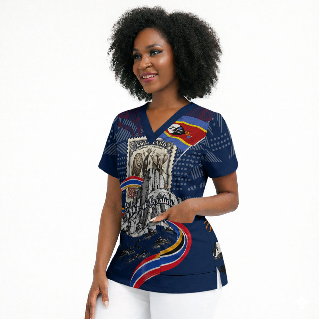 Eswatini Somhlolo Day Scrub Top Swazi Flag Stamp Traditional Dancer African Heritage Graphic