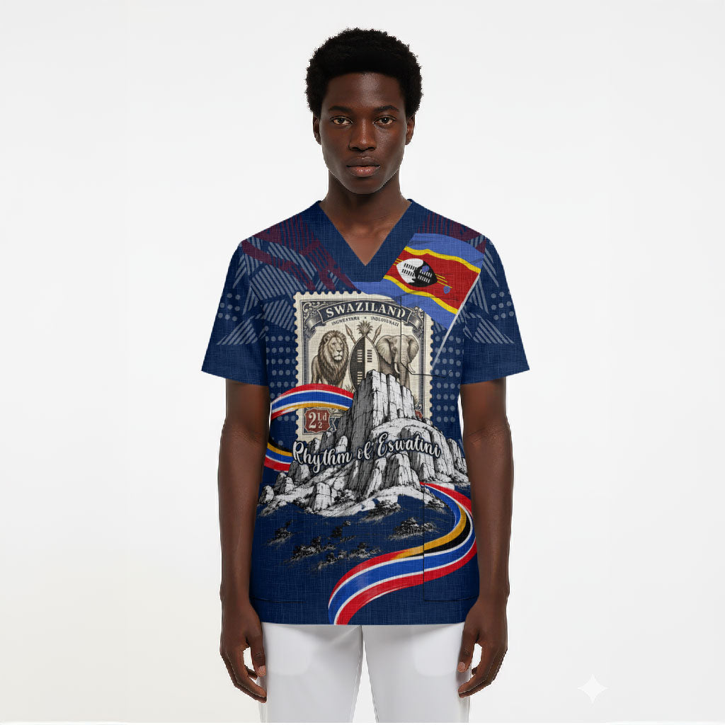 Eswatini Somhlolo Day Scrub Top Swazi Flag Stamp Traditional Dancer African Heritage Graphic