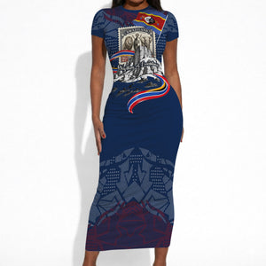 Eswatini Somhlolo Day Short Sleeve Bodycon Dress Swazi Flag Stamp Traditional Dancer African Heritage Graphic