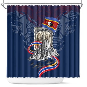 Eswatini Somhlolo Day Shower Curtain Swazi Flag Stamp Traditional Dancer African Heritage Graphic