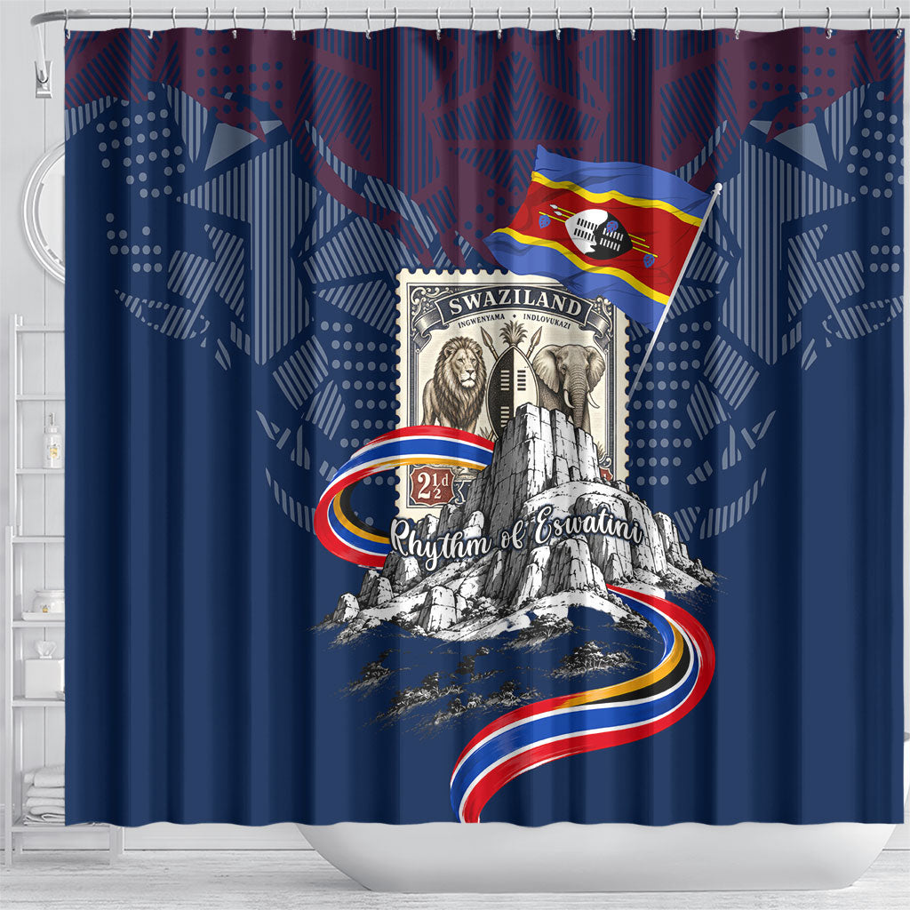 Eswatini Somhlolo Day Shower Curtain Swazi Flag Stamp Traditional Dancer African Heritage Graphic