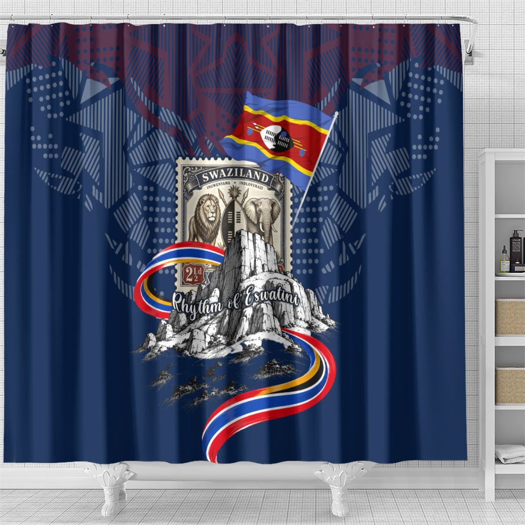 Eswatini Somhlolo Day Shower Curtain Swazi Flag Stamp Traditional Dancer African Heritage Graphic