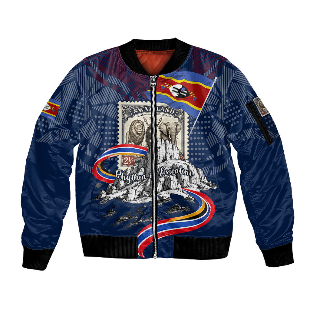 Eswatini Somhlolo Day Sleeve Zip Bomber Jacket Swazi Flag Stamp Traditional Dancer African Heritage Graphic