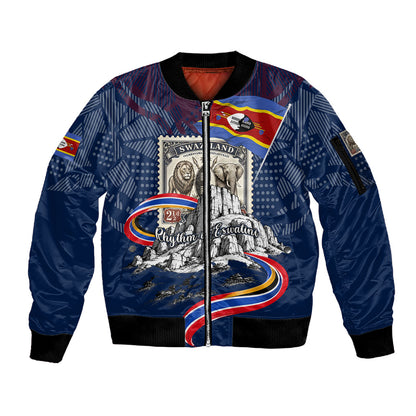 Eswatini Somhlolo Day Sleeve Zip Bomber Jacket Swazi Flag Stamp Traditional Dancer African Heritage Graphic
