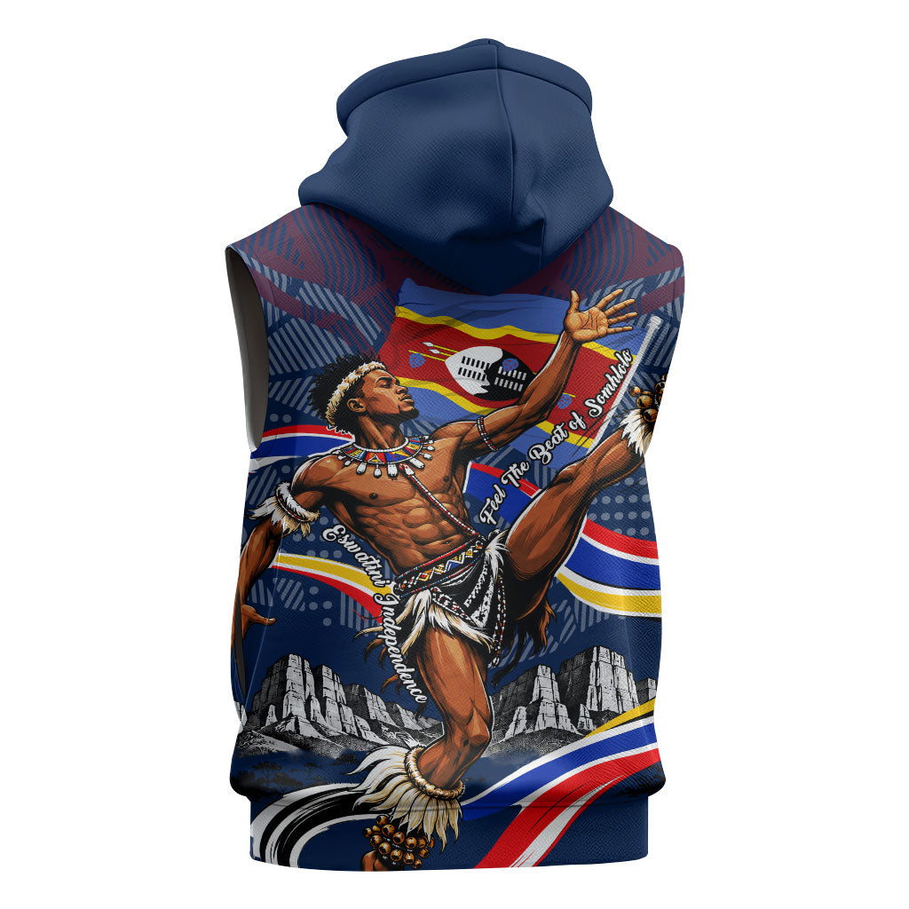 Eswatini Somhlolo Day Sleeveless Hoodie Swazi Flag Stamp Traditional Dancer African Heritage Graphic