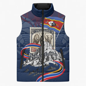Eswatini Somhlolo Day Sleeveless Puffer Jacket Swazi Flag Stamp Traditional Dancer African Heritage Graphic