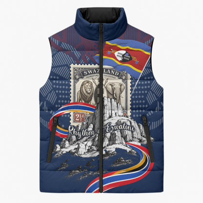 Eswatini Somhlolo Day Sleeveless Puffer Jacket Swazi Flag Stamp Traditional Dancer African Heritage Graphic