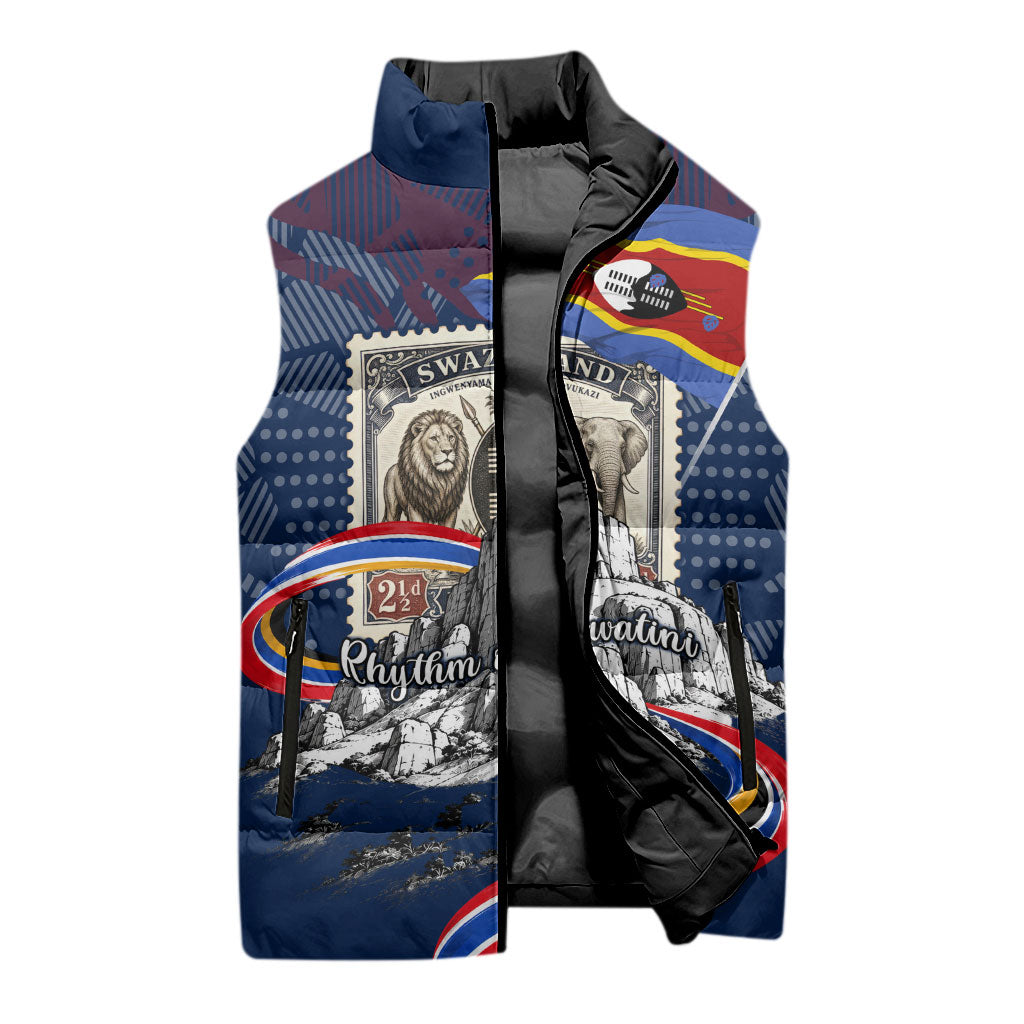 Eswatini Somhlolo Day Sleeveless Puffer Jacket Swazi Flag Stamp Traditional Dancer African Heritage Graphic