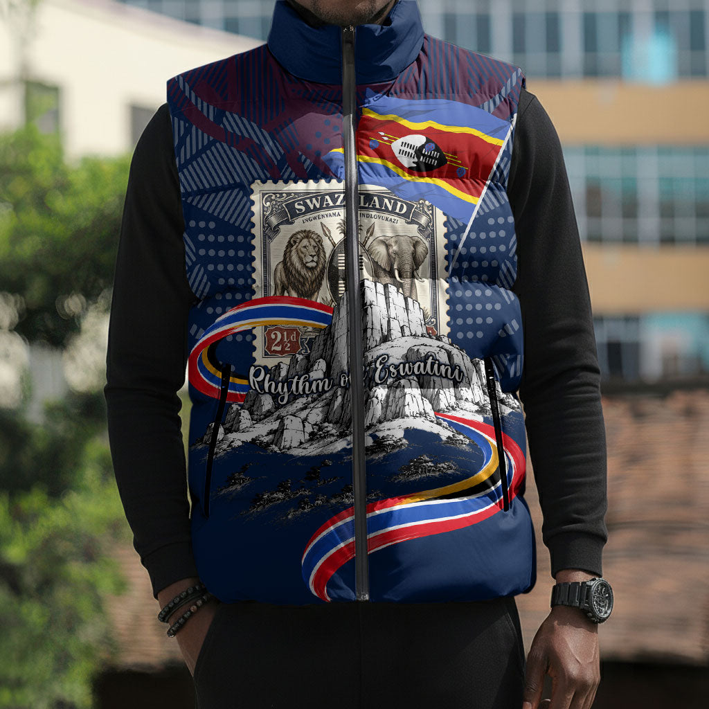 Eswatini Somhlolo Day Sleeveless Puffer Jacket Swazi Flag Stamp Traditional Dancer African Heritage Graphic