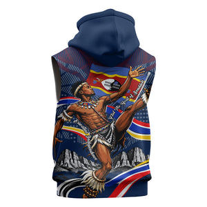 Eswatini Somhlolo Day Sleeveless Zip Hoodie Swazi Flag Stamp Traditional Dancer African Heritage Graphic