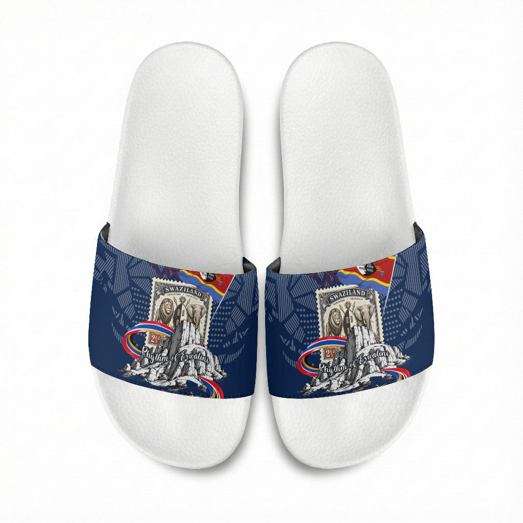 Eswatini Somhlolo Day Slide Sandals Swazi Flag Stamp Traditional Dancer African Heritage Graphic