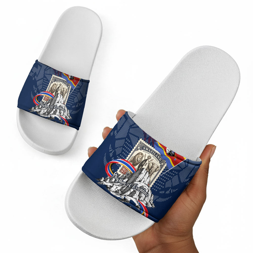 Eswatini Somhlolo Day Slide Sandals Swazi Flag Stamp Traditional Dancer African Heritage Graphic