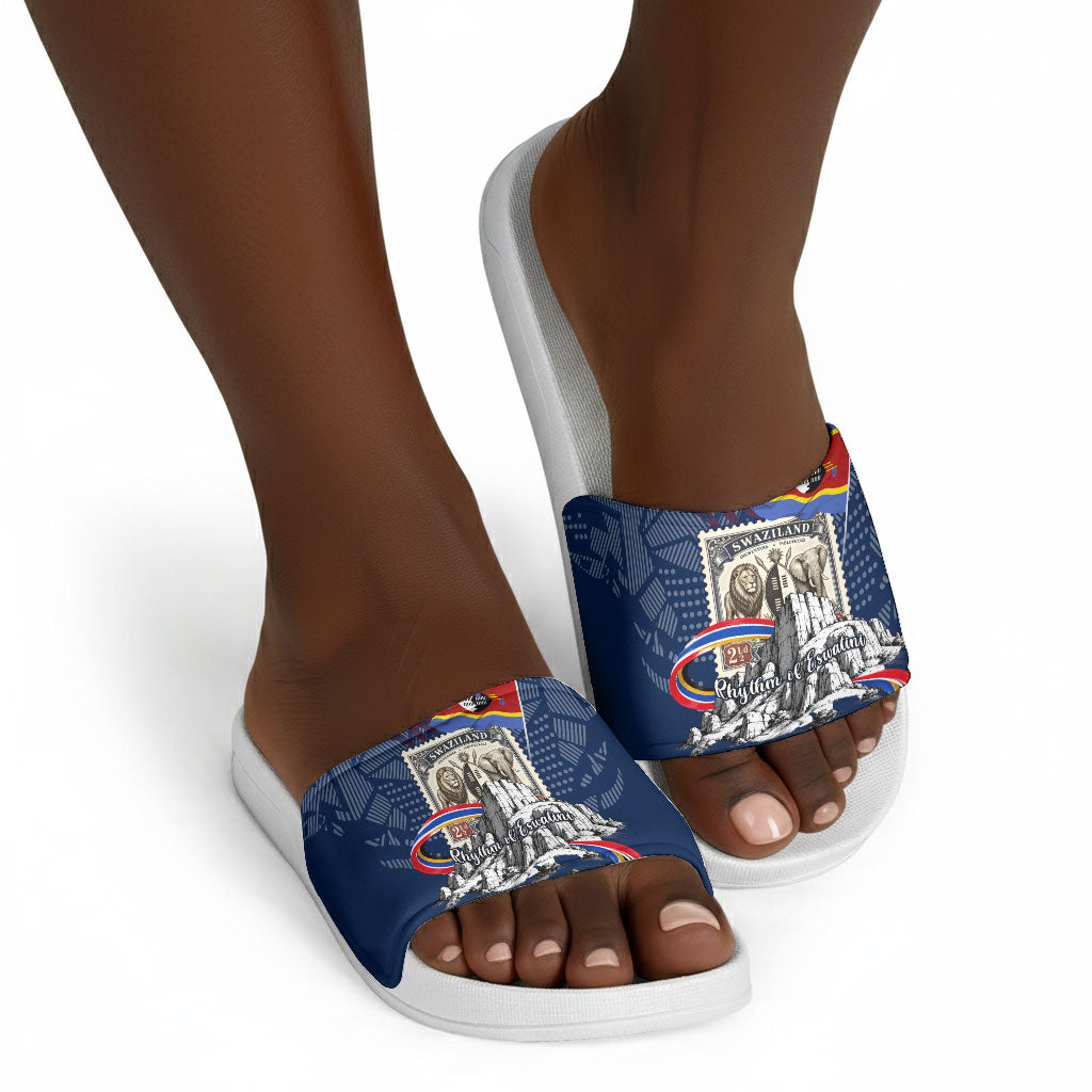 Eswatini Somhlolo Day Slide Sandals Swazi Flag Stamp Traditional Dancer African Heritage Graphic