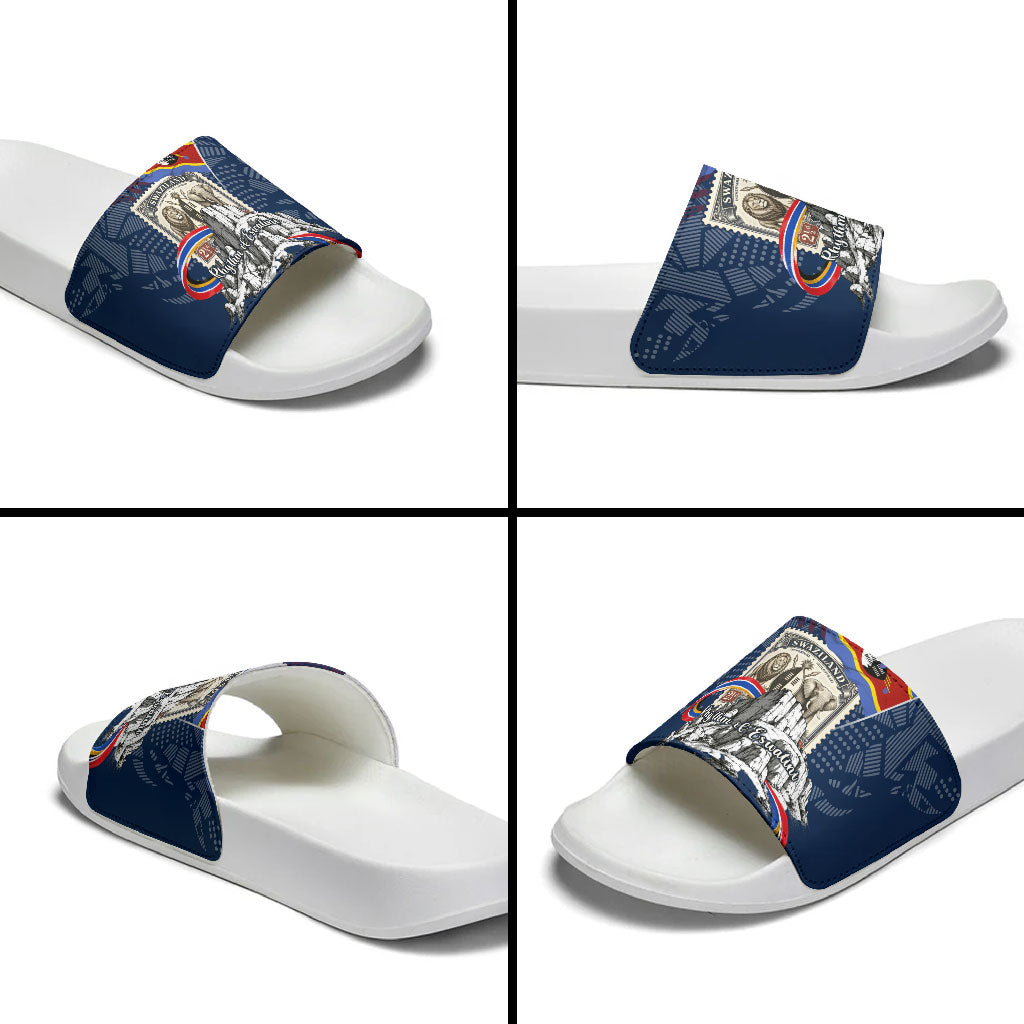 Eswatini Somhlolo Day Slide Sandals Swazi Flag Stamp Traditional Dancer African Heritage Graphic