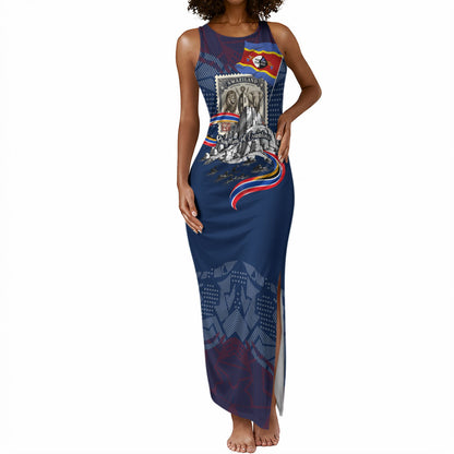 Eswatini Somhlolo Day Tank Maxi Dress Swazi Flag Stamp Traditional Dancer African Heritage Graphic