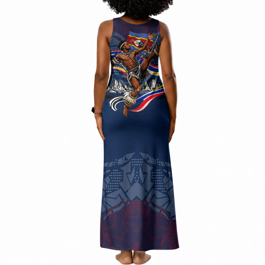 Eswatini Somhlolo Day Tank Maxi Dress Swazi Flag Stamp Traditional Dancer African Heritage Graphic