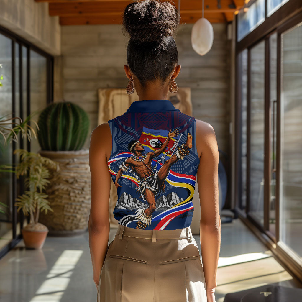 Eswatini Somhlolo Day Women Sleeveless Polo Shirt Swazi Flag Stamp Traditional Dancer African Heritage Graphic