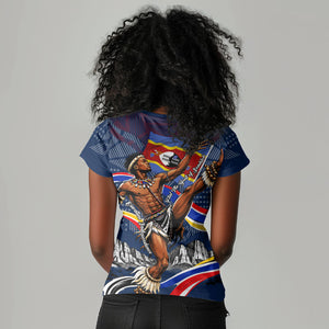 Eswatini Somhlolo Day Women V-Neck T-Shirt Swazi Flag Stamp Traditional Dancer African Heritage Graphic
