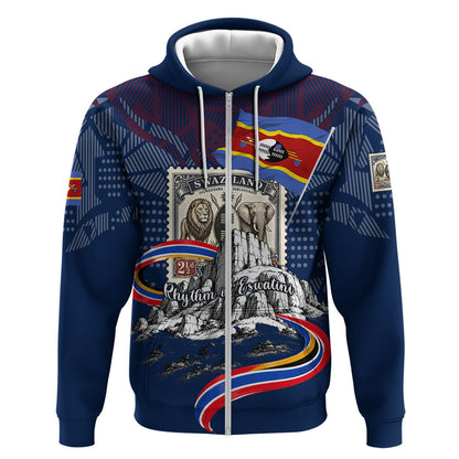 Eswatini Somhlolo Day Zip Hoodie Swazi Flag Stamp Traditional Dancer African Heritage Graphic