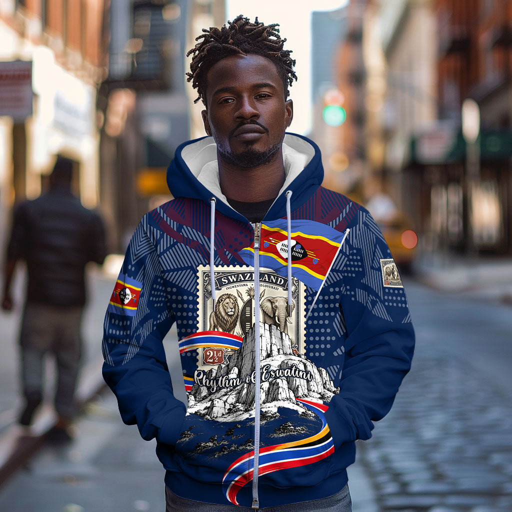 Eswatini Somhlolo Day Zip Hoodie Swazi Flag Stamp Traditional Dancer African Heritage Graphic