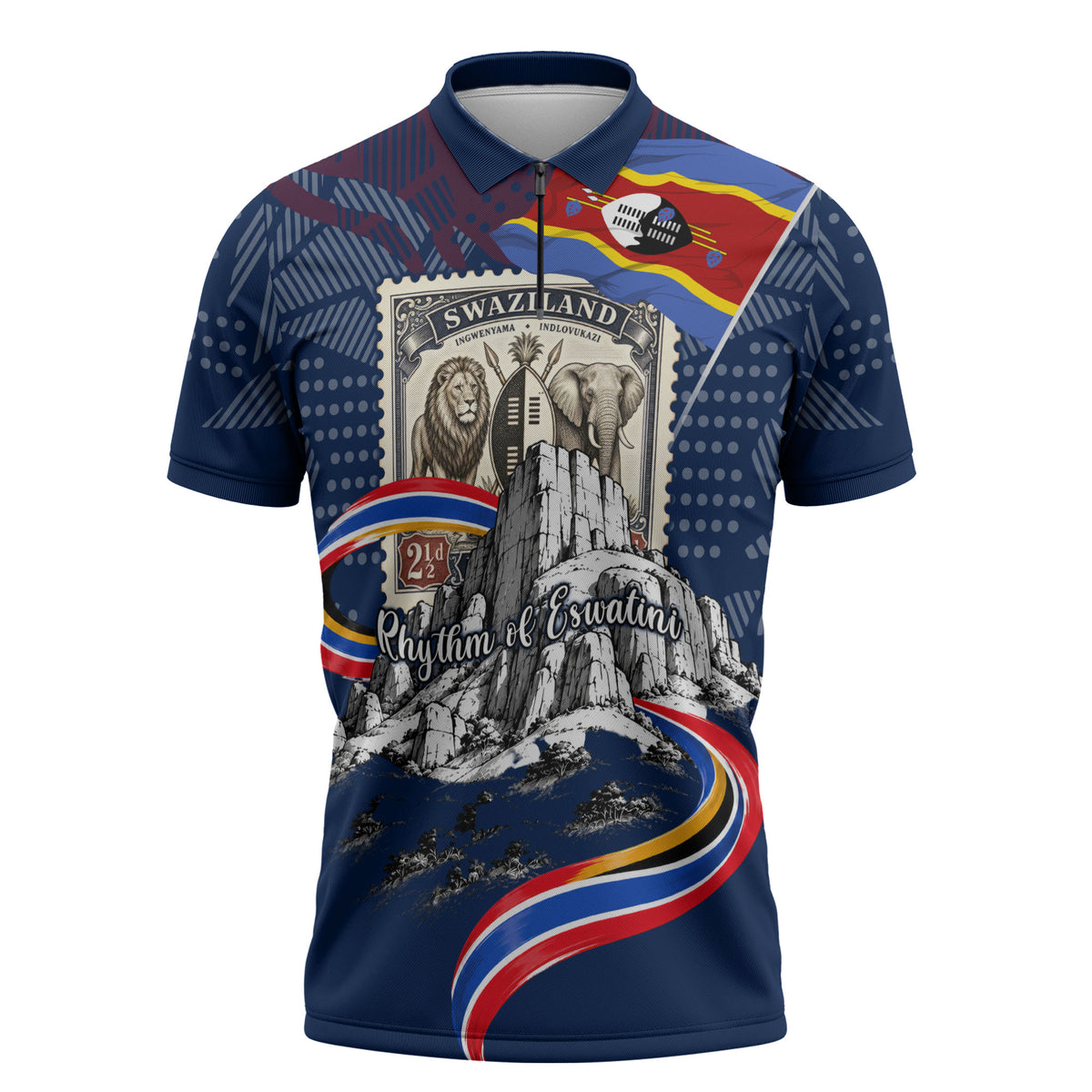 Eswatini Somhlolo Day Zipper Polo Shirt Swazi Flag Stamp Traditional Dancer African Heritage Graphic