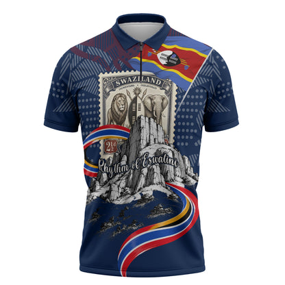 Eswatini Somhlolo Day Zipper Polo Shirt Swazi Flag Stamp Traditional Dancer African Heritage Graphic