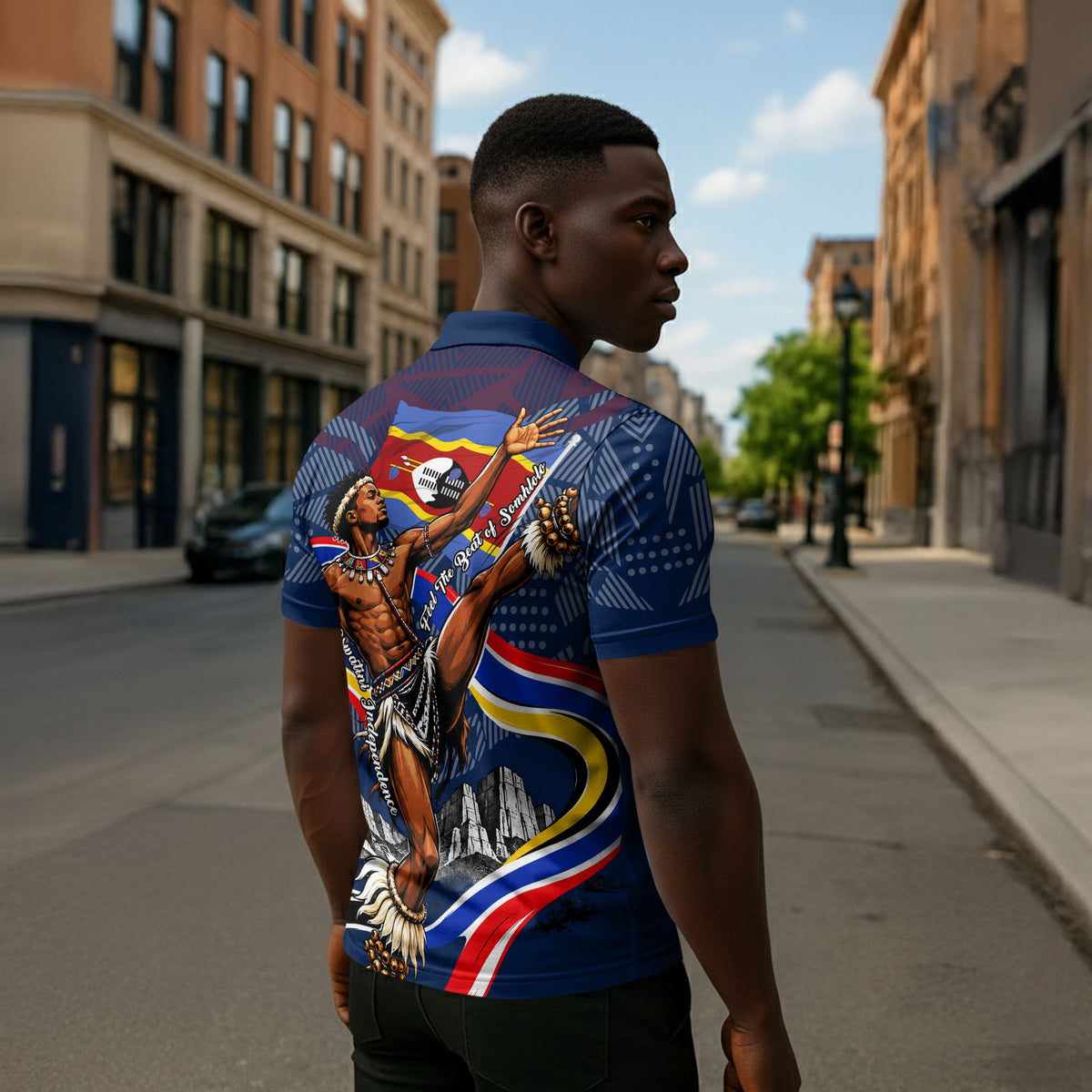 Eswatini Somhlolo Day Zipper Polo Shirt Swazi Flag Stamp Traditional Dancer African Heritage Graphic