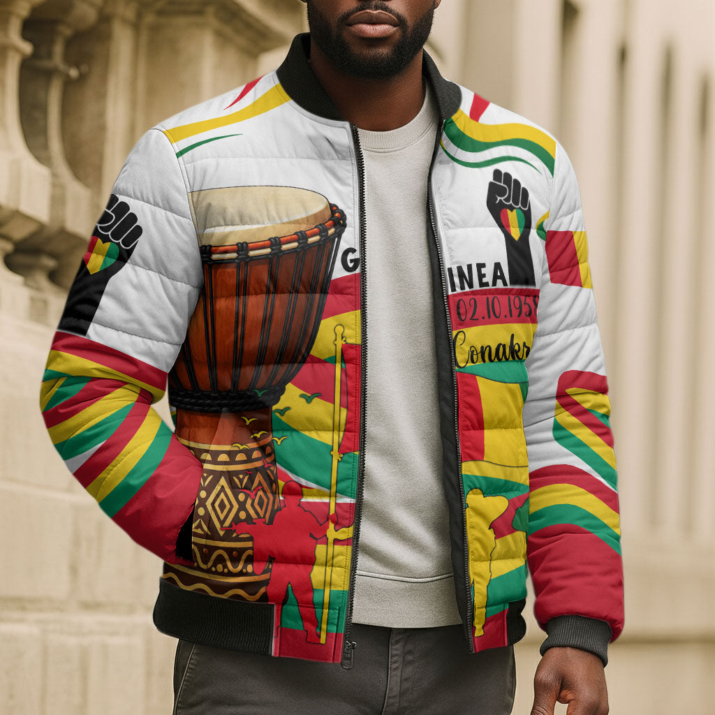 Guinea Independence Day Conakry Bomber Puffer Jacket African Flag Djembe Drum Freedom