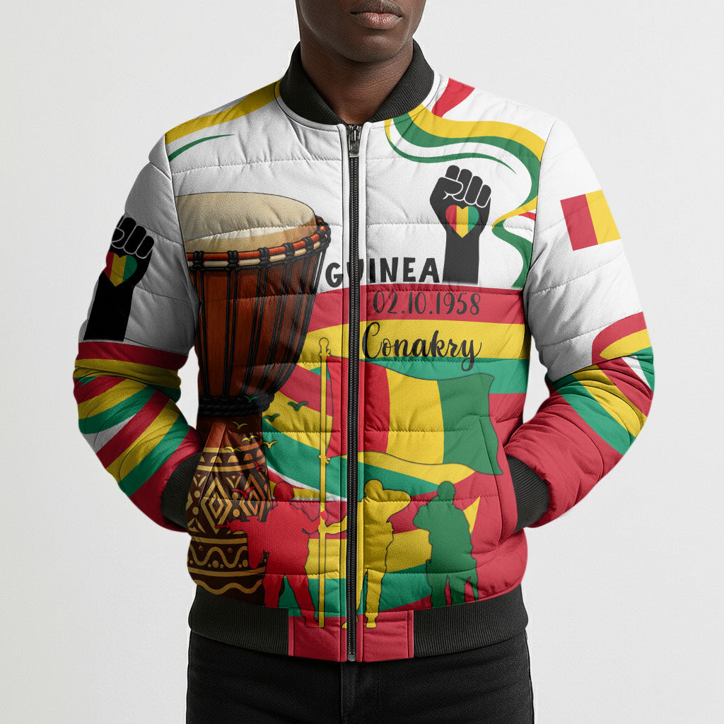Guinea Independence Day Conakry Bomber Puffer Jacket African Flag Djembe Drum Freedom