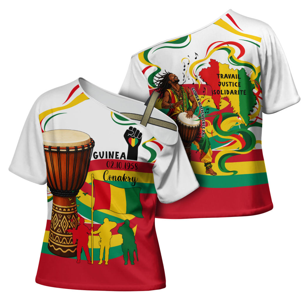 Guinea Independence Day Conakry Cross Shoulder Shirt African Flag Djembe Drum Freedom