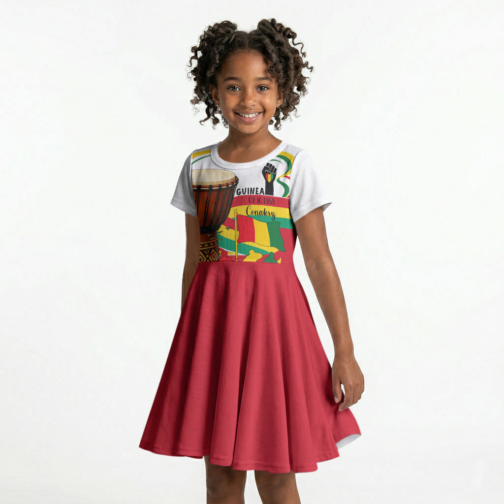 Guinea Independence Day Conakry Kid Short Sleeve Dress African Flag Djembe Drum Freedom