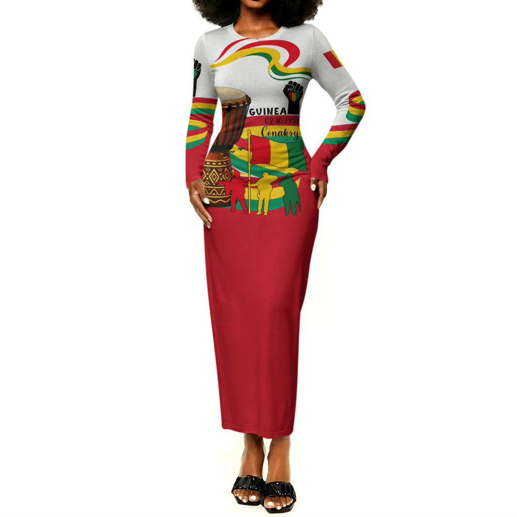 Guinea Independence Day Conakry Long Sleeve Bodycon Dress African Flag Djembe Drum Freedom