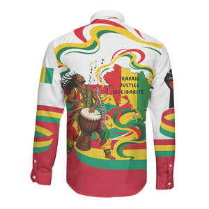 Guinea Independence Day Conakry Long Sleeve Button Shirt African Flag Djembe Drum Freedom