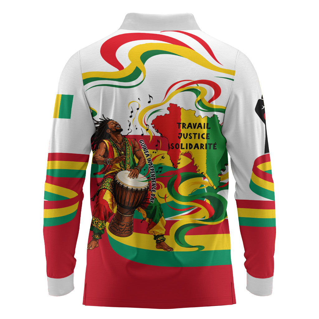 Guinea Independence Day Conakry Long Sleeve Polo Shirt African Flag Djembe Drum Freedom