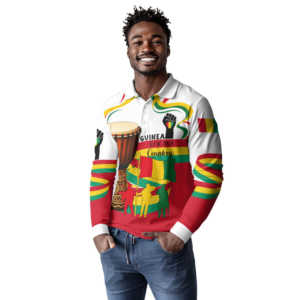 Guinea Independence Day Conakry Long Sleeve Polo Shirt African Flag Djembe Drum Freedom