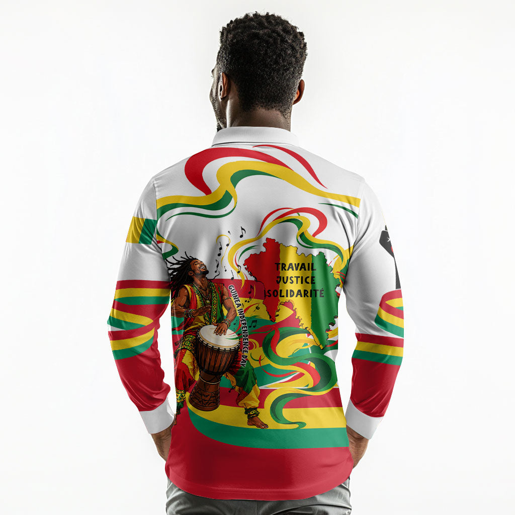 Guinea Independence Day Conakry Long Sleeve Polo Shirt African Flag Djembe Drum Freedom