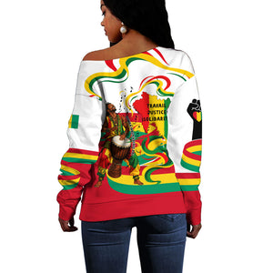 Guinea Independence Day Conakry Off Shoulder Sweater African Flag Djembe Drum Freedom