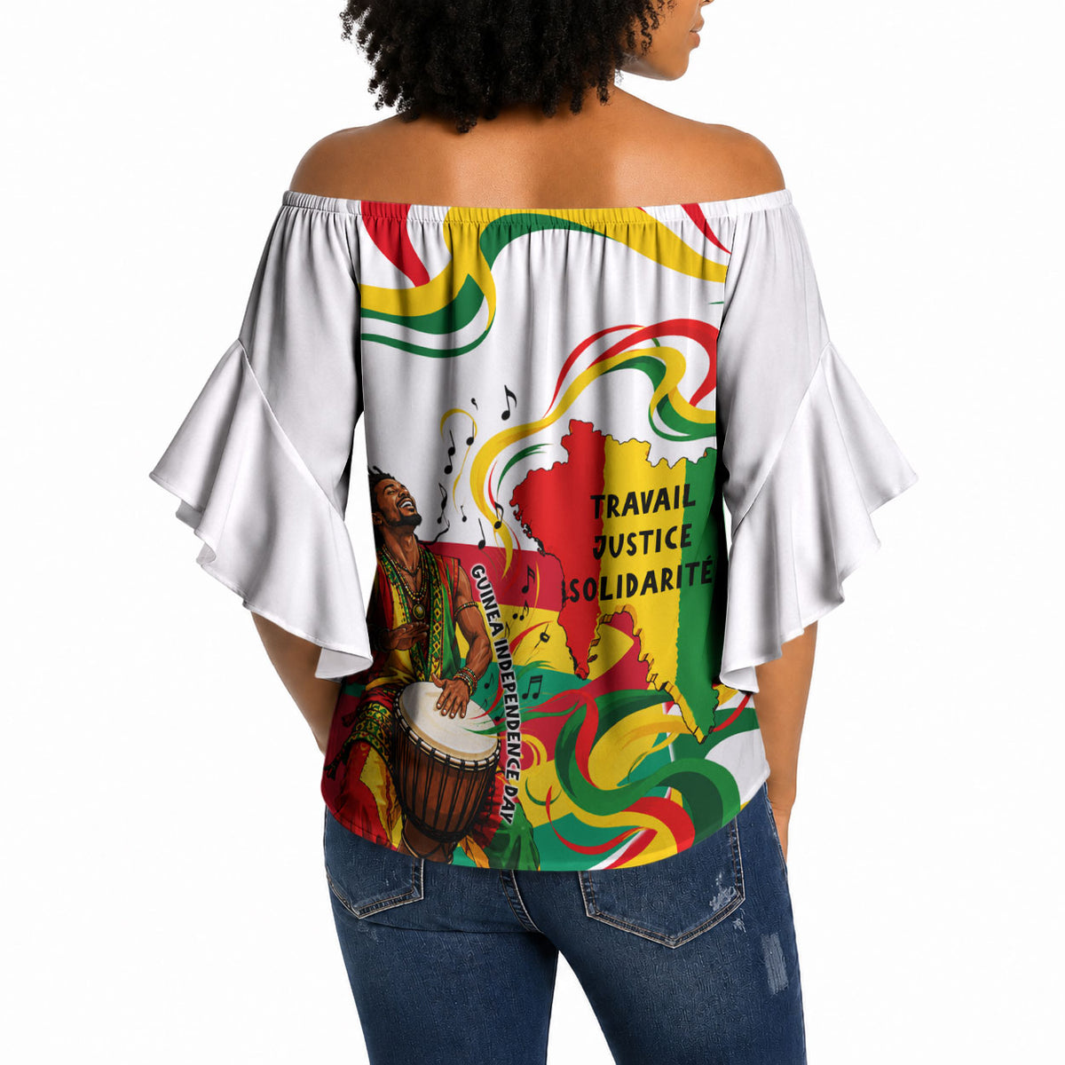 Guinea Independence Day Conakry Off Shoulder Wrap Waist Top African Flag Djembe Drum Freedom