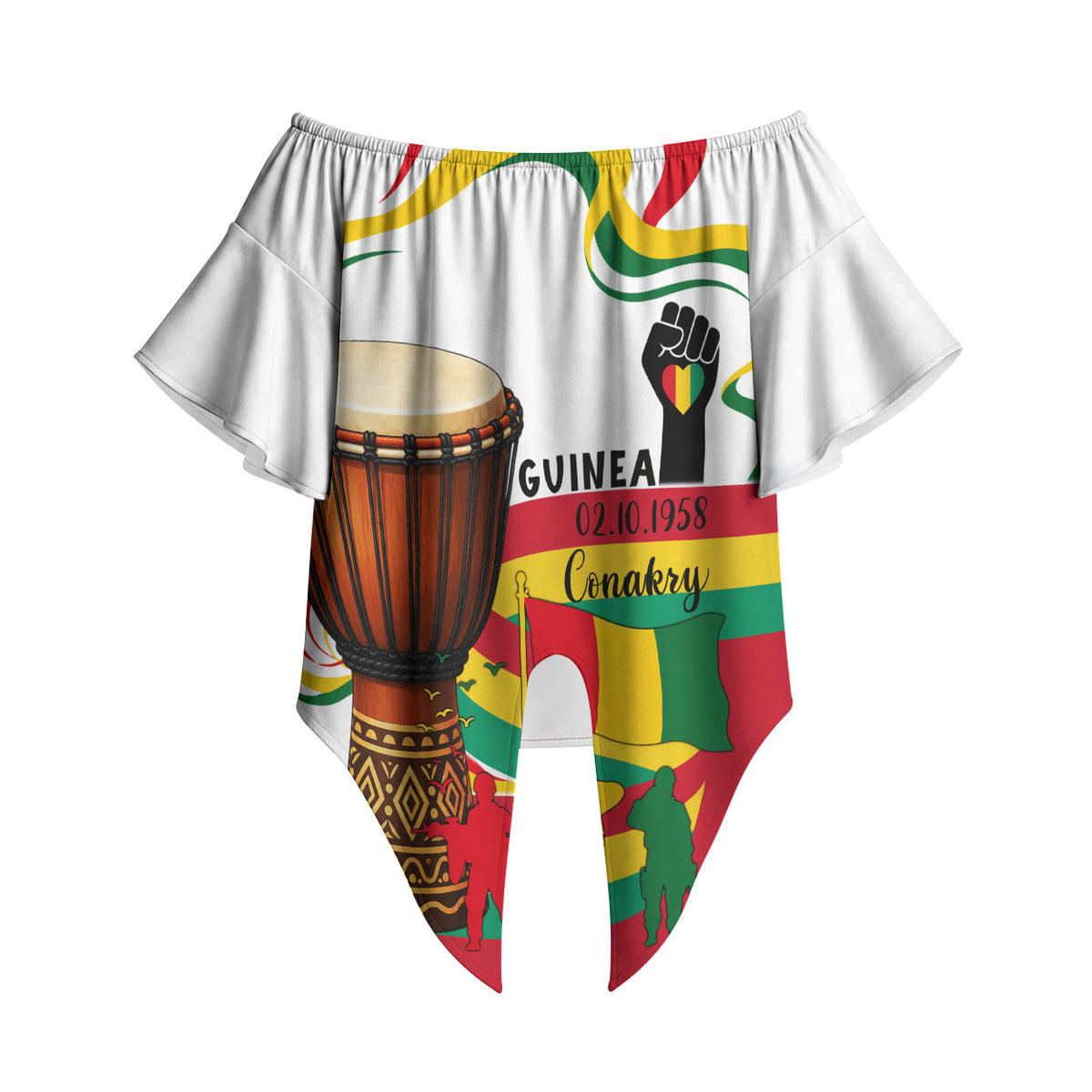 Guinea Independence Day Conakry Off Shoulder Wrap Waist Top African Flag Djembe Drum Freedom