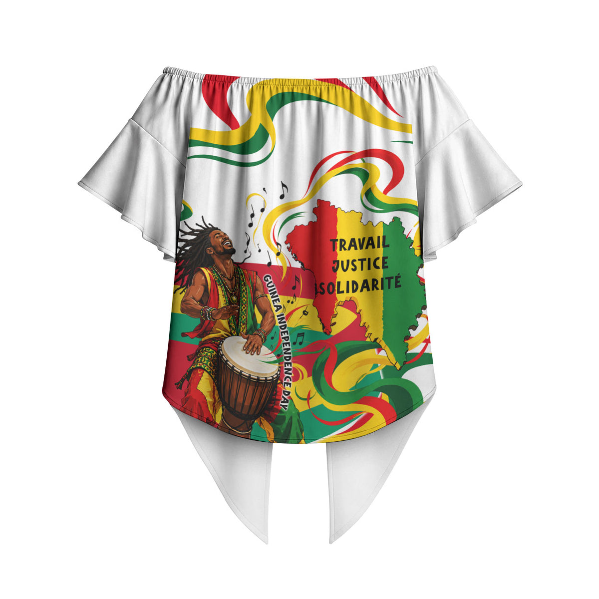 Guinea Independence Day Conakry Off Shoulder Wrap Waist Top African Flag Djembe Drum Freedom