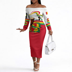 Guinea Independence Day Conakry Off The Shoulder Long Sleeve Dress African Flag Djembe Drum Freedom