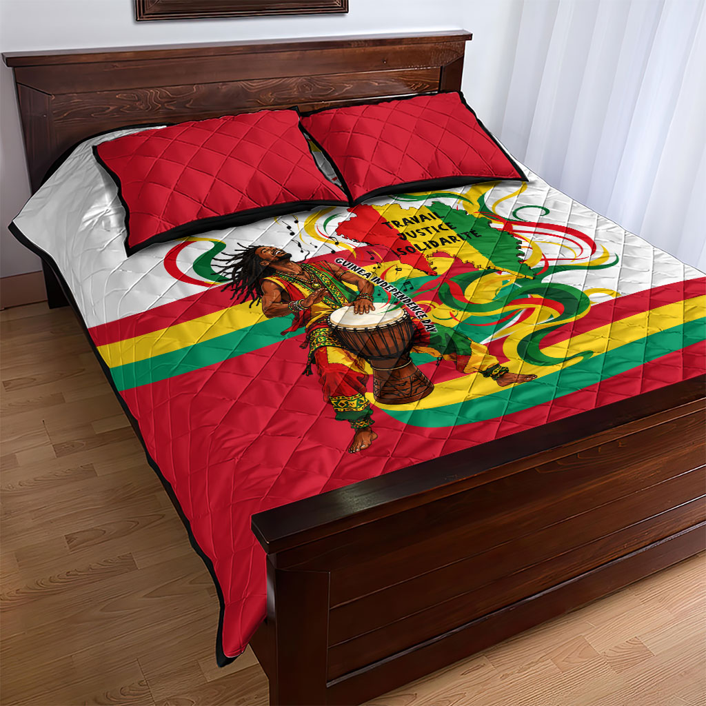 Guinea Independence Day Conakry Quilt Bed Set African Flag Djembe Drum Freedom