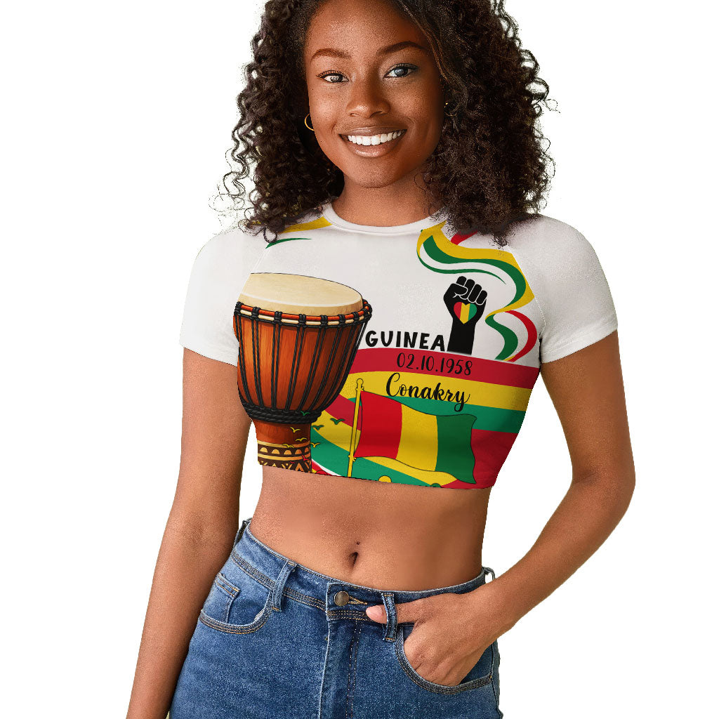 Guinea Independence Day Conakry Raglan Cropped T shirt African Flag Djembe Drum Freedom