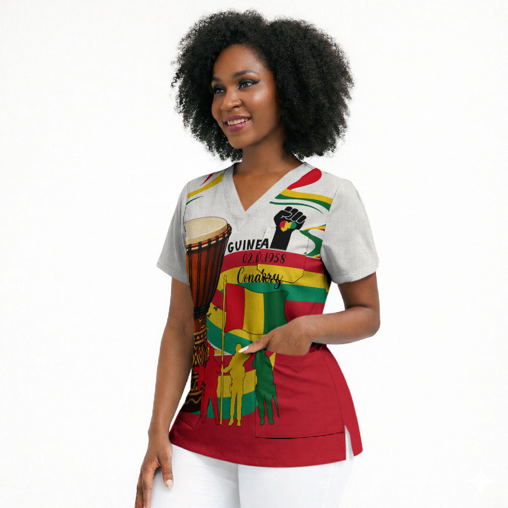 Guinea Independence Day Conakry Scrub Top African Flag Djembe Drum Freedom