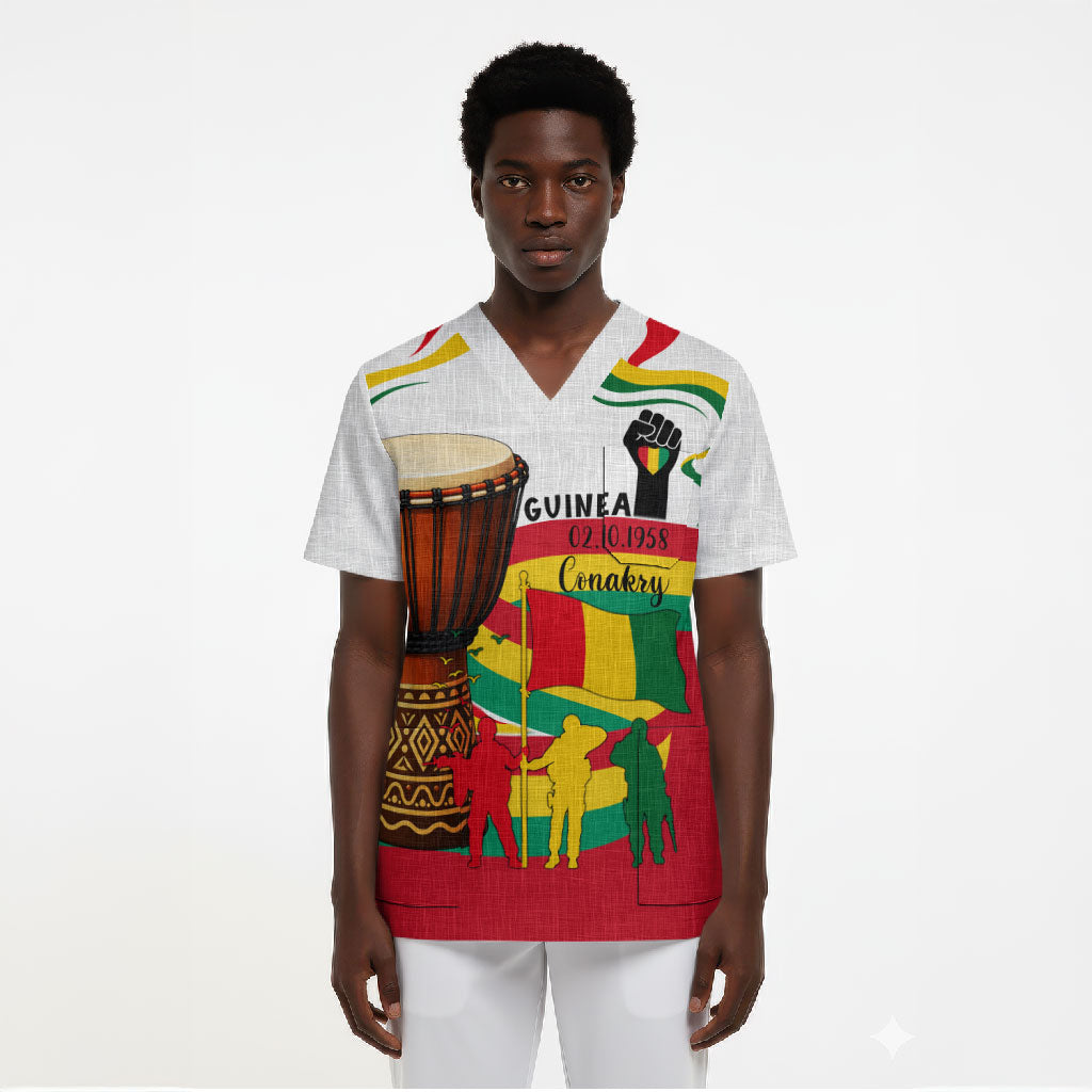 Guinea Independence Day Conakry Scrub Top African Flag Djembe Drum Freedom