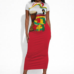 Guinea Independence Day Conakry Short Sleeve Bodycon Dress African Flag Djembe Drum Freedom