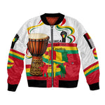 Guinea Independence Day Conakry Sleeve Zip Bomber Jacket African Flag Djembe Drum Freedom