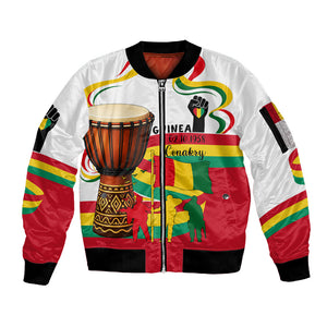 Guinea Independence Day Conakry Sleeve Zip Bomber Jacket African Flag Djembe Drum Freedom