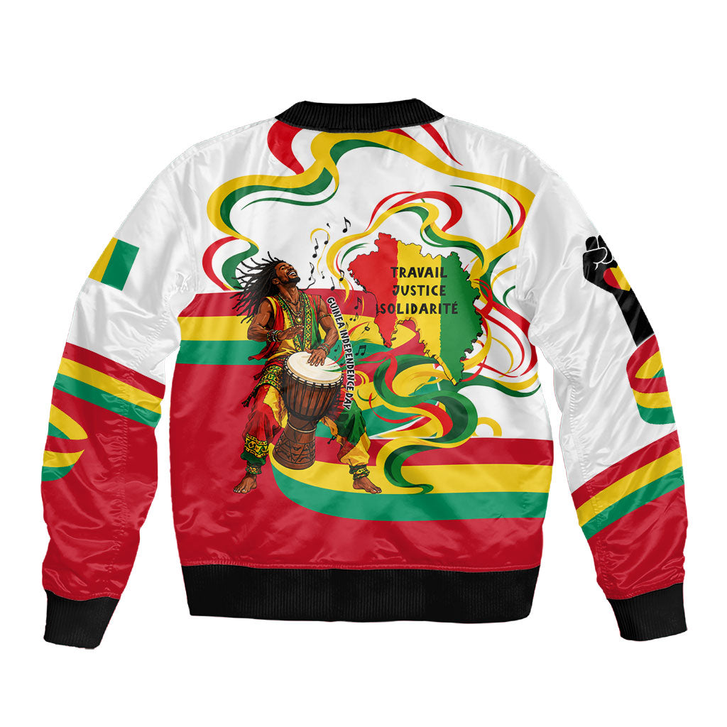 Guinea Independence Day Conakry Sleeve Zip Bomber Jacket African Flag Djembe Drum Freedom