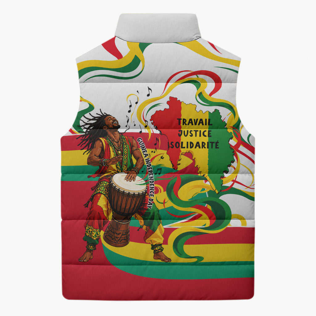 Guinea Independence Day Conakry Sleeveless Puffer Jacket African Flag Djembe Drum Freedom